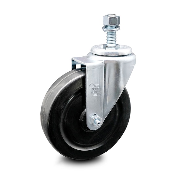 5 Inch Hard Rubber Wheel Swivel 12mm Threaded Stem Caster